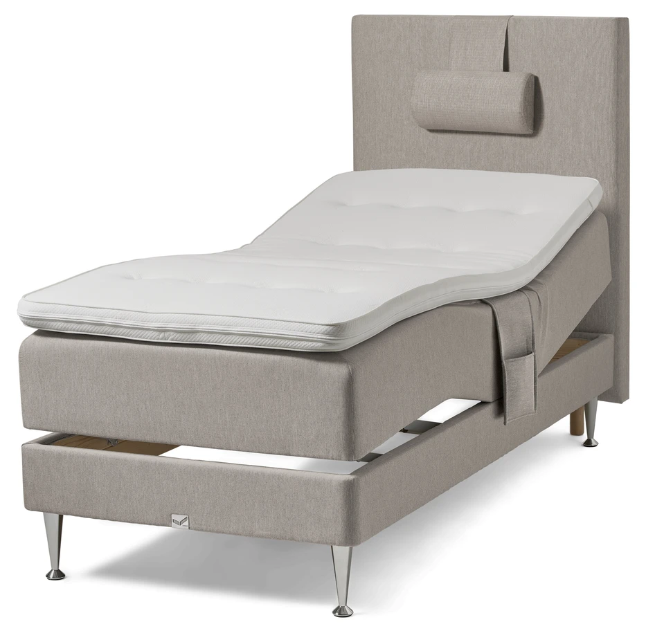 Väderö - Ställbar säng, enkelsäng med bäddmadrass och sänggavel slät - Beige