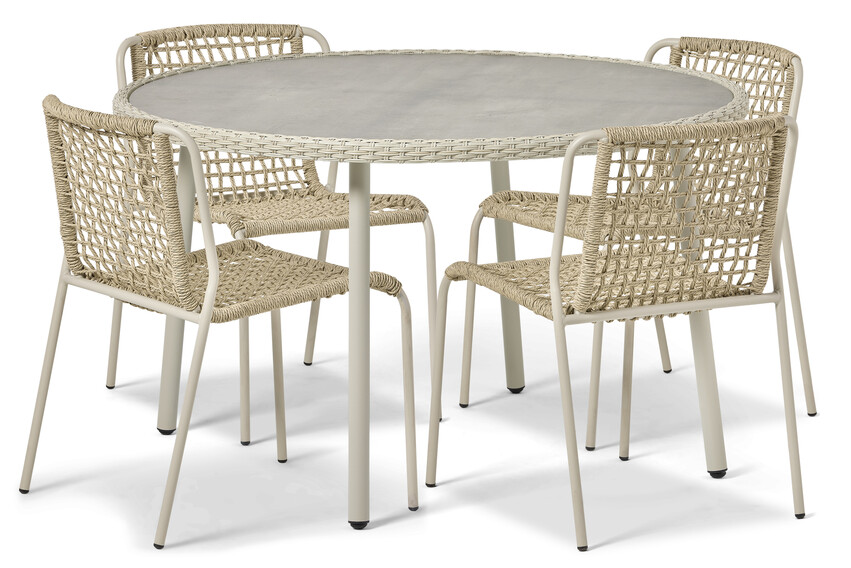 Savona - Utegrupp med bord och 4 stolar - Beige