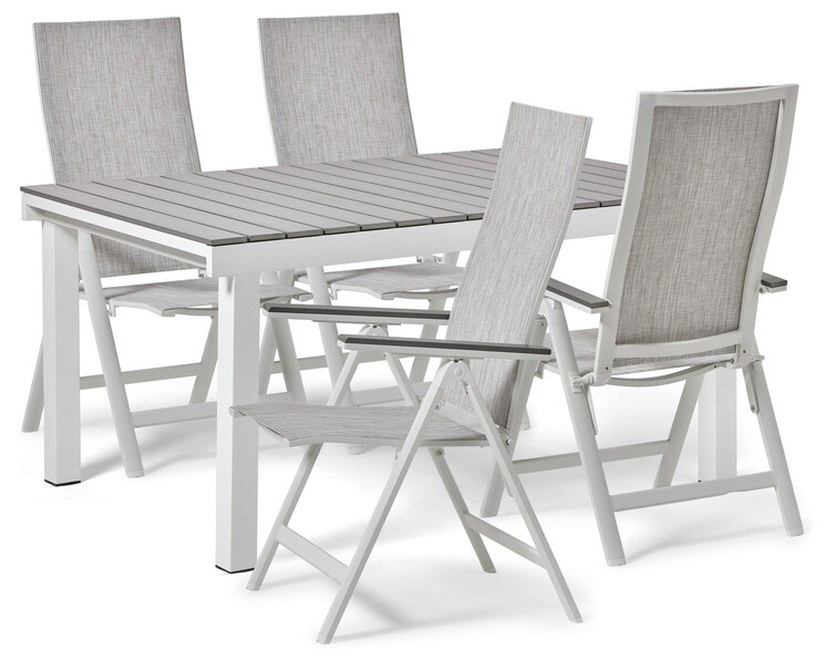 Modena - Utegrupp med bord och 4 positionsstolar - Vit