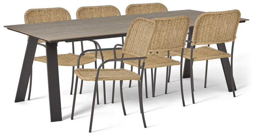 Plaza/Cassis - Utegrupp med bord och 6 stolar - Beige