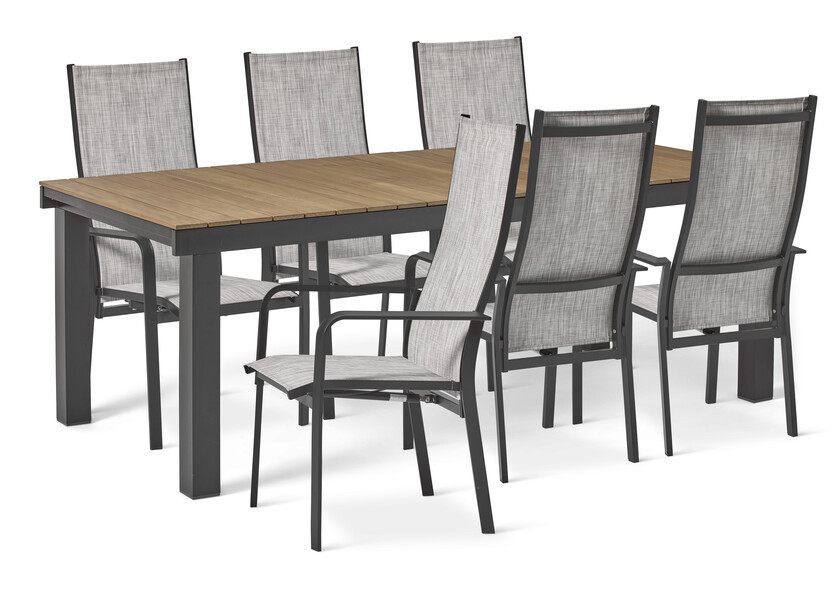 Modena - Utegrupp med bord och 6 reclinerstolar - Svart