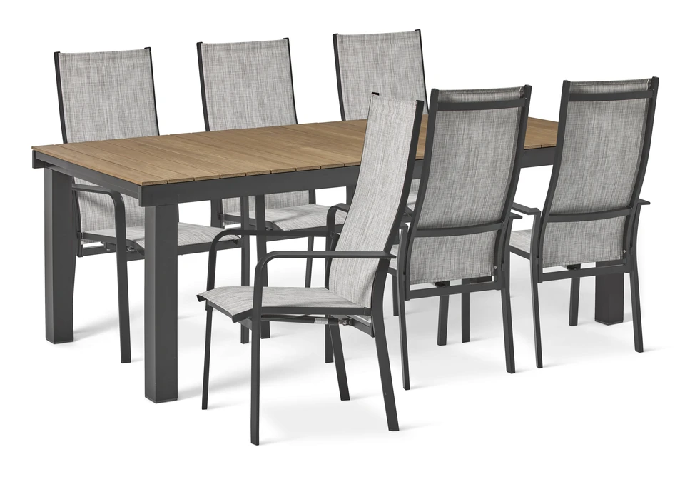 Modena - Utegrupp med bord och 6 reclinerstolar - Svart