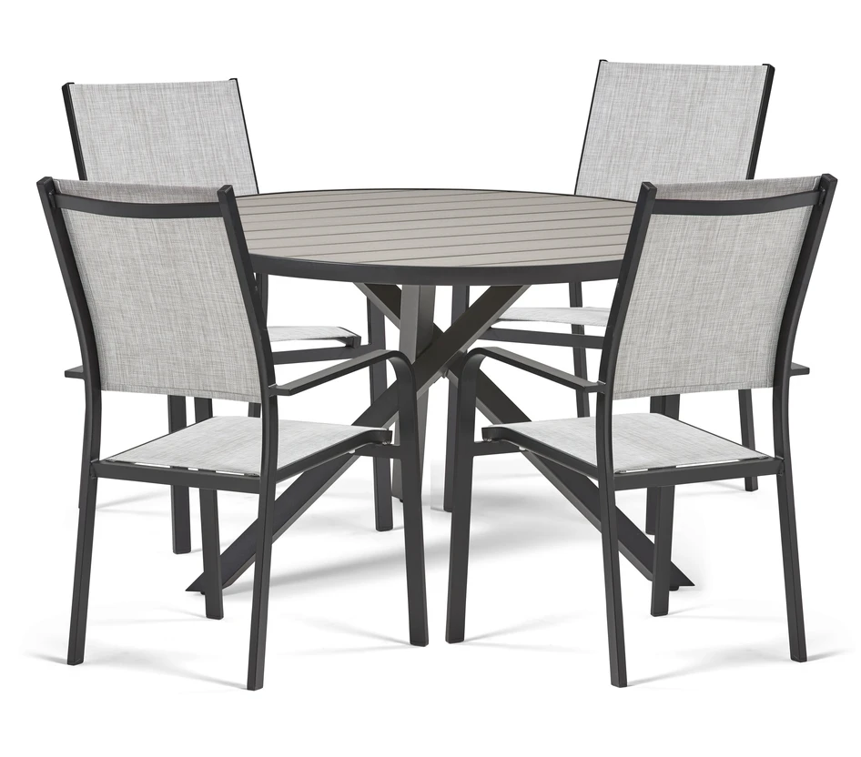 Modena - Utegrupp med bord och 4 karmstolar - Svart