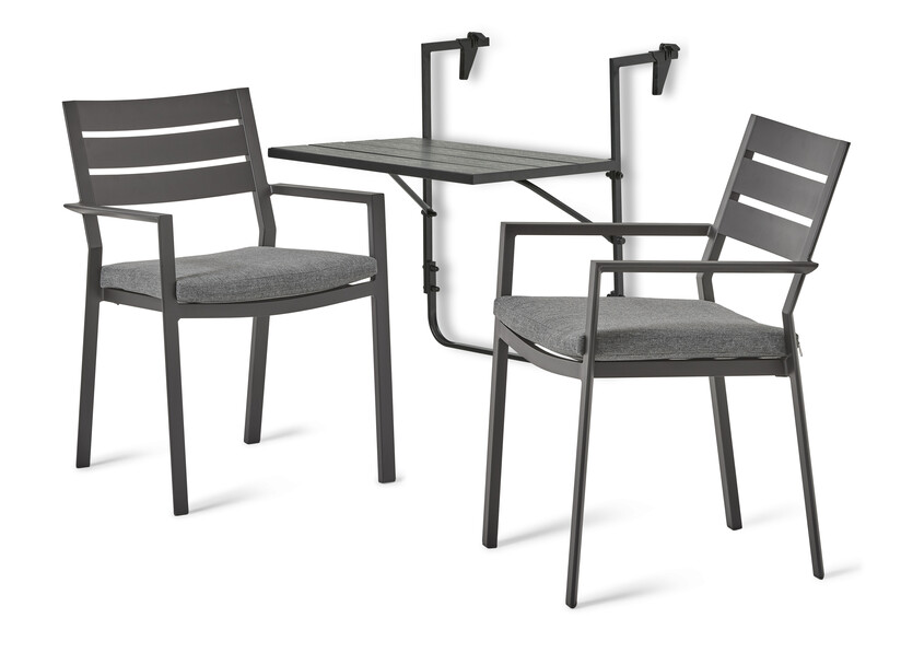 Piccolo/Arrow - Utegrupp med bord och 2 karmstolar - Svart