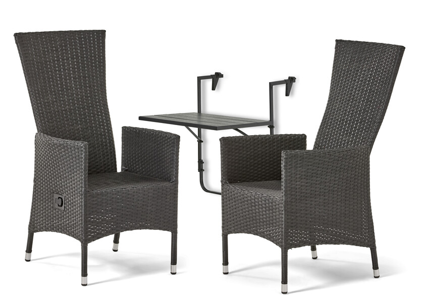 Piccolo/Village - Utegrupp med bord och 2 reclinerstolar - Svart