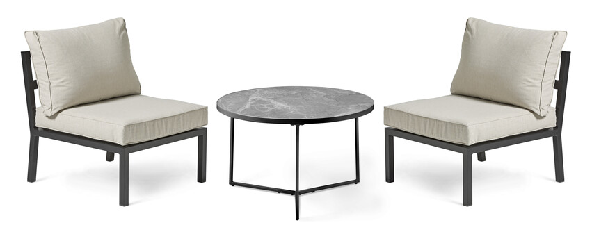 Maxime/Encore - Utegrupp med bord och 2 fåtöljer - Svart