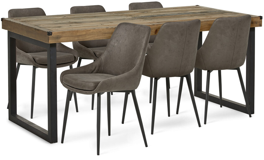 Woodenforge - Matgrupp med 6 stolar Leon - Grå