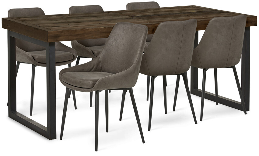 Woodenforge - Matgrupp med 6 stolar Leon - Grå