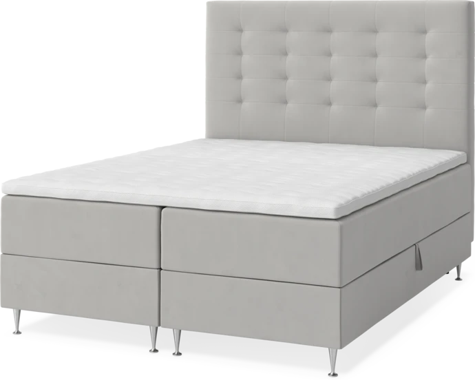 New York, Förvaringssäng, dubbelsäng med bäddmadrass, sängben och sänggavel trensad