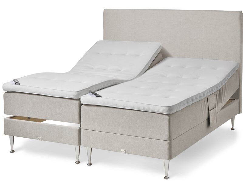 Väderö - Ställbar säng, dubbelsäng med bäddmadrass och sänggavel slät - Beige