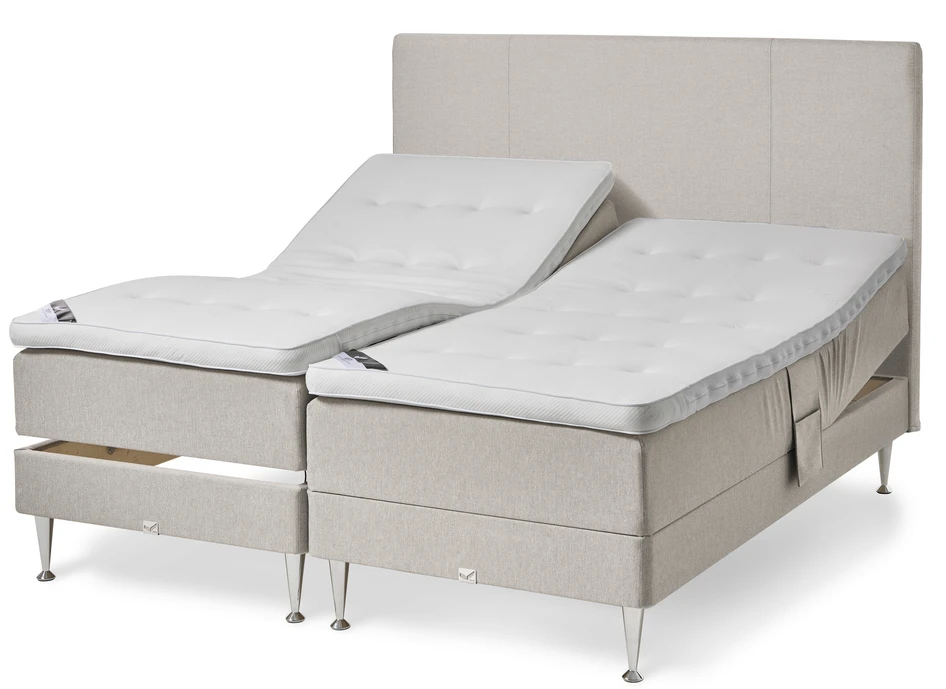 Väderö - Ställbar säng, dubbelsäng med bäddmadrass och sänggavel slät - Beige