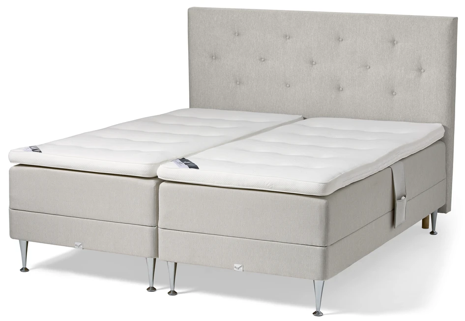 Väderö - Ställbar säng, dubbelsäng med bäddmadrass och sänggavel pikerad - Beige