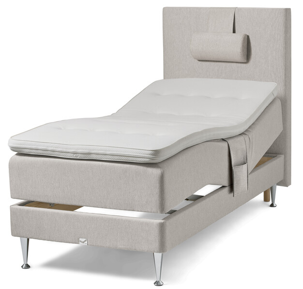 Väderö - Ställbar säng, enkelsäng med bäddmadrass och sänggavel slät - Beige