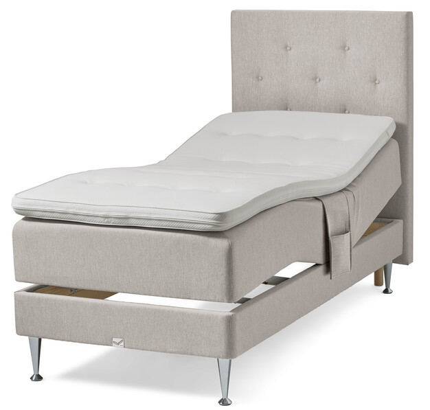 Väderö - Ställbar säng, enkelsäng med bäddmadrass och sänggavel pikerad - Beige