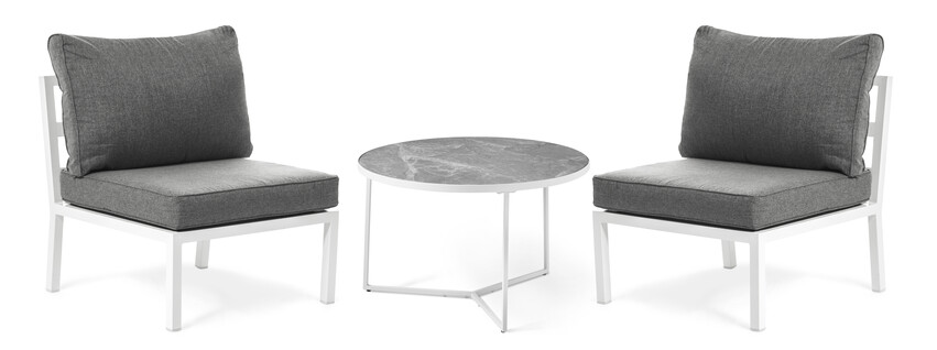 Maxime/Encore - Utegrupp med 2 fåtöljer och bord - Vit