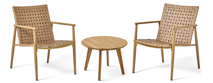Marwin/Melrose - Utegrupp med bord och 2 fåtöljer - Beige