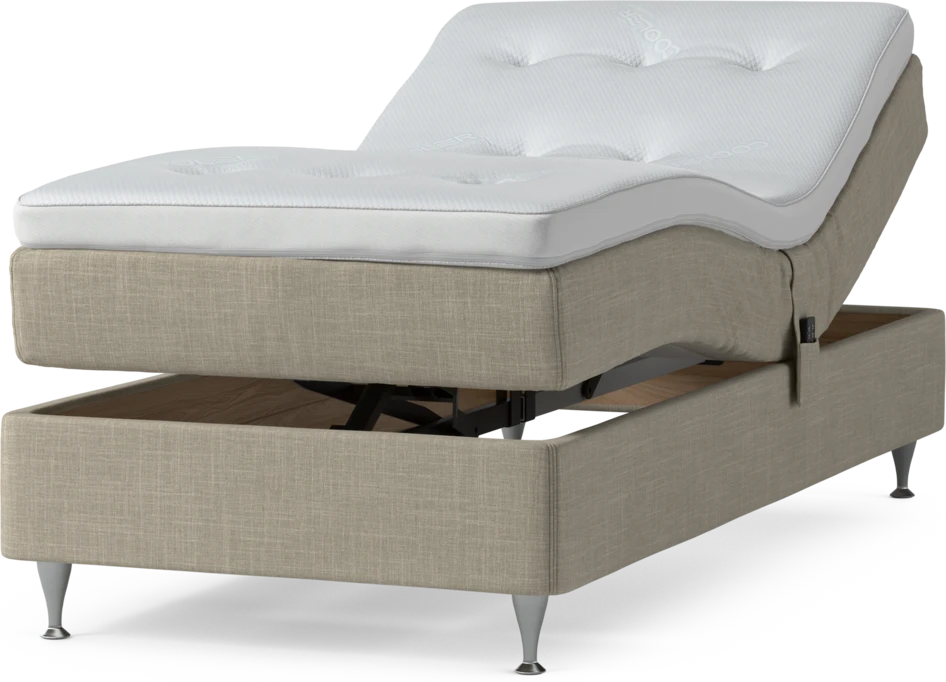 Delux Sense - Ställbar säng, enkelsäng med bäddmadrass och sängben - Beige