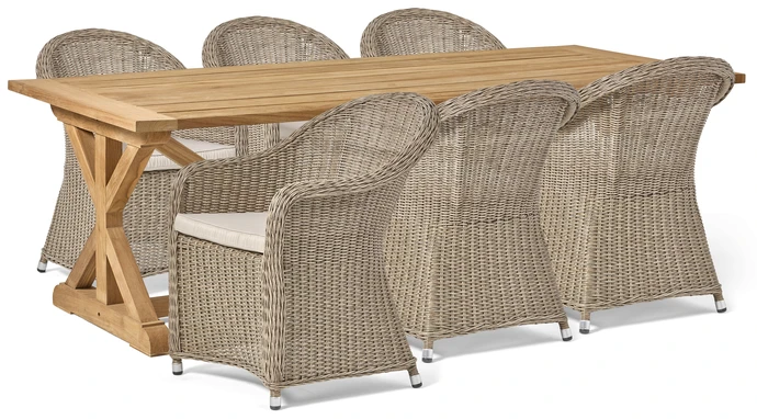 Marbella/Belle, Utegrupp med bord och 6 fåtöljer