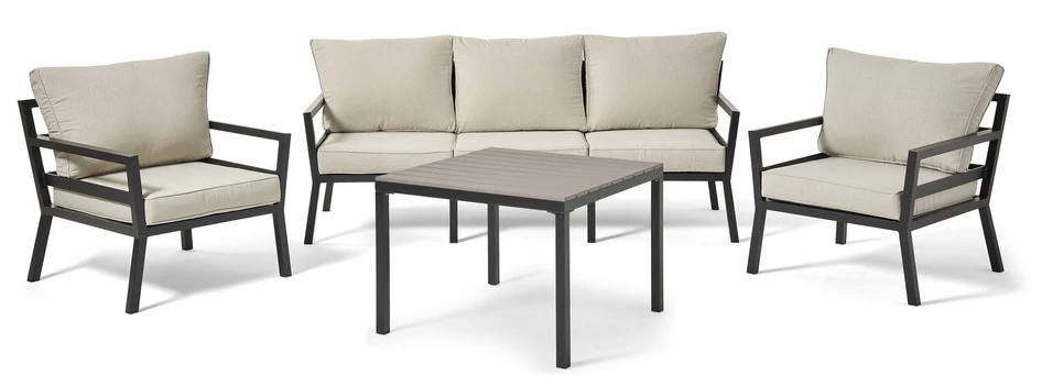 Maxime - Utesoffa och 2 utefåtöljer med bord L 90 cm - Svart