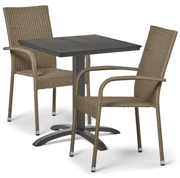 Village - Utegrupp med bord och 2 karmstolar - Beige