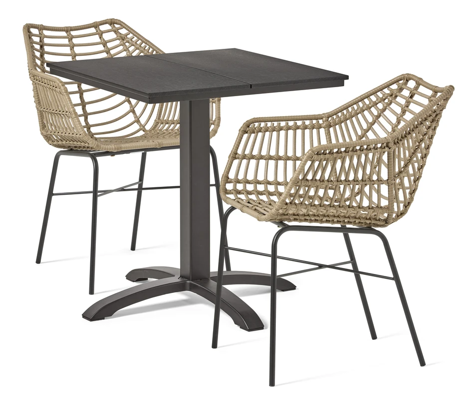 Village/Forza - Utegrupp med bord och 2 karmstolar - Beige