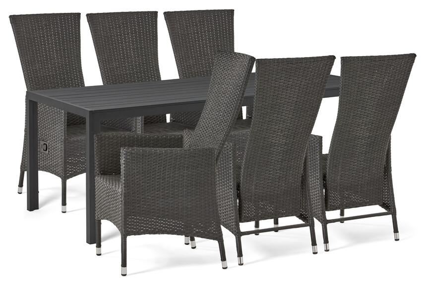 Village - Utegrupp med bord och 6 reclinerstolar - Svart