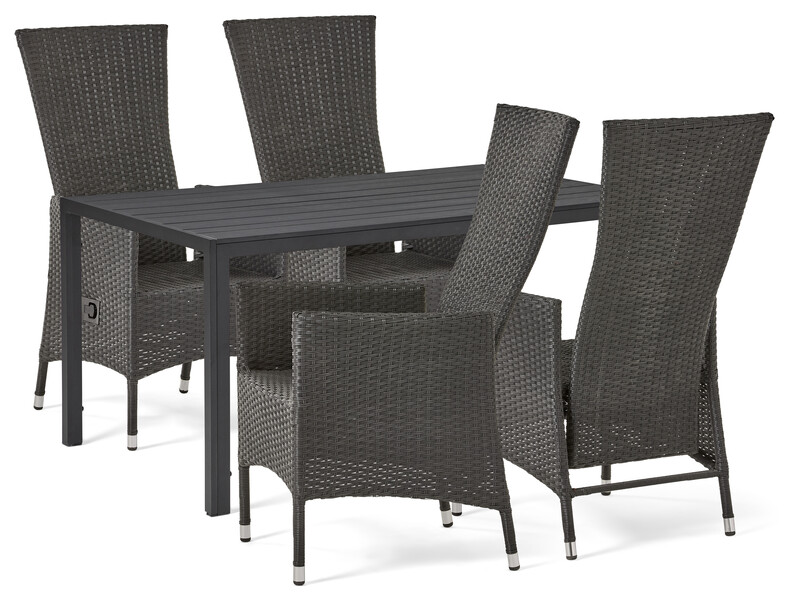 Village - Utegrupp med bord och 4 reclinerstolar - Svart