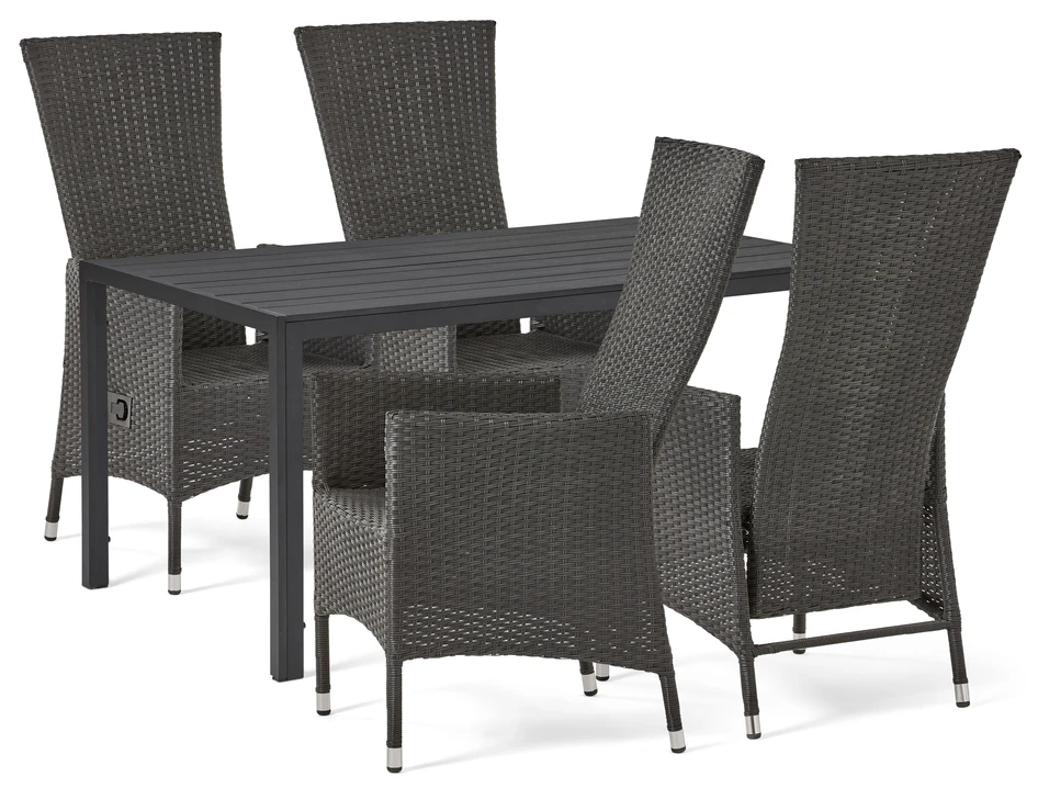 Village - Utegrupp med bord och 4 reclinerstolar - Svart
