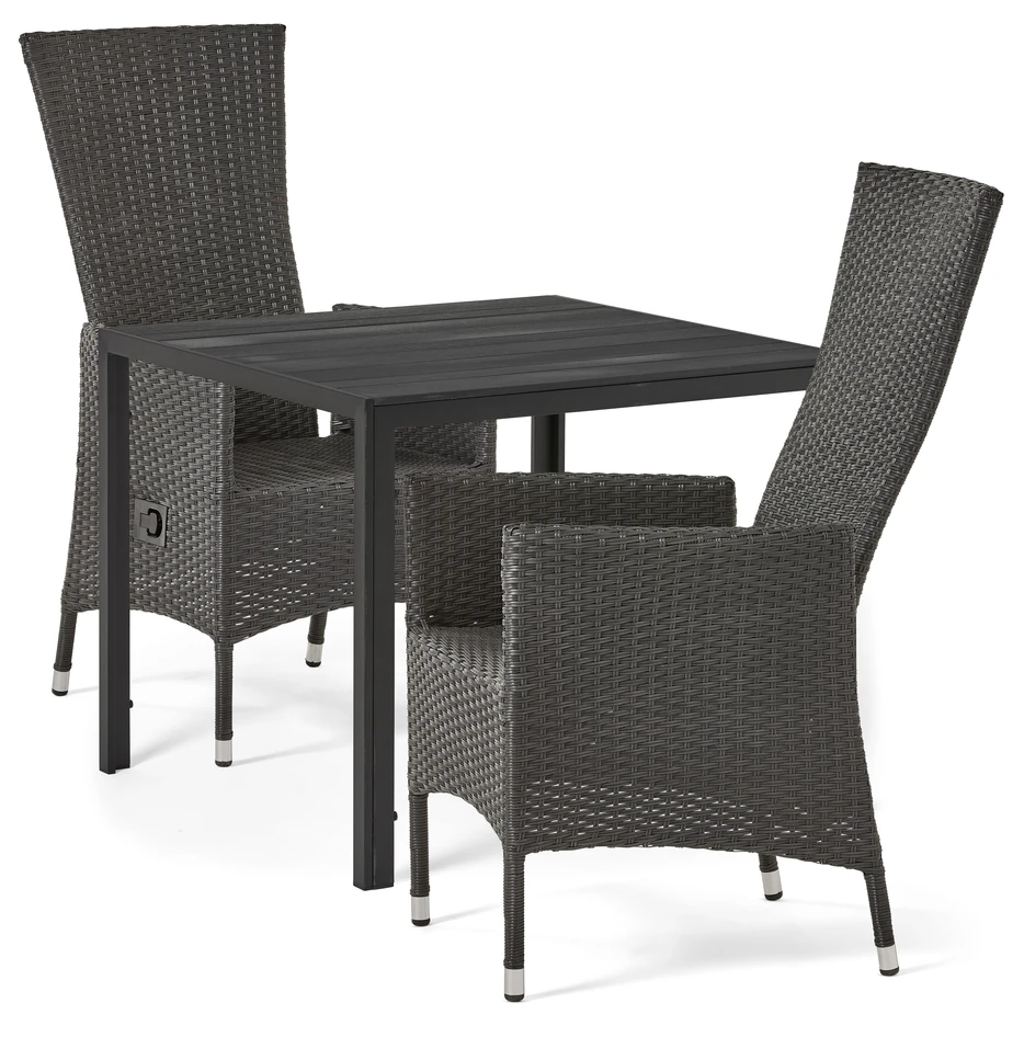 Village - Utegrupp med bord och 2 reclinerstolar - Svart