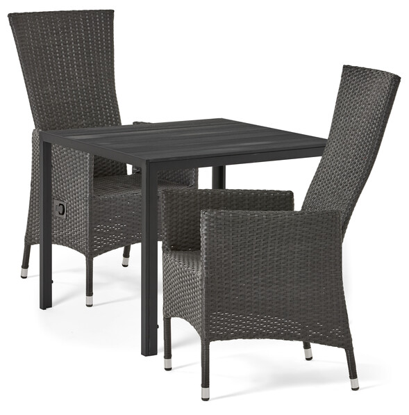 Village - Utegrupp med bord och 2 reclinerstolar - Svart