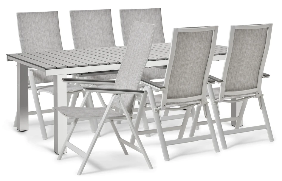 Modena - Utegrupp med bord och 6 positionsstolar - Vit
