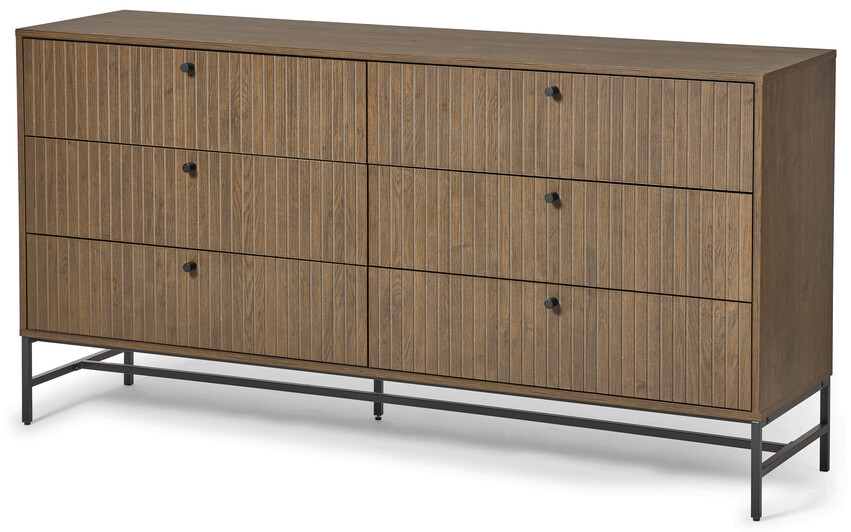 Tino - Byrå med 6 lådor, 158x40x81 cm - Brun