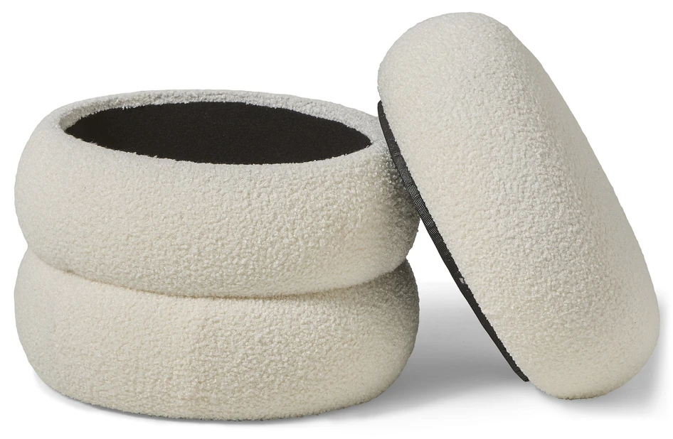 Boris - Puff, Ø 41 cm med förvaring - Vit