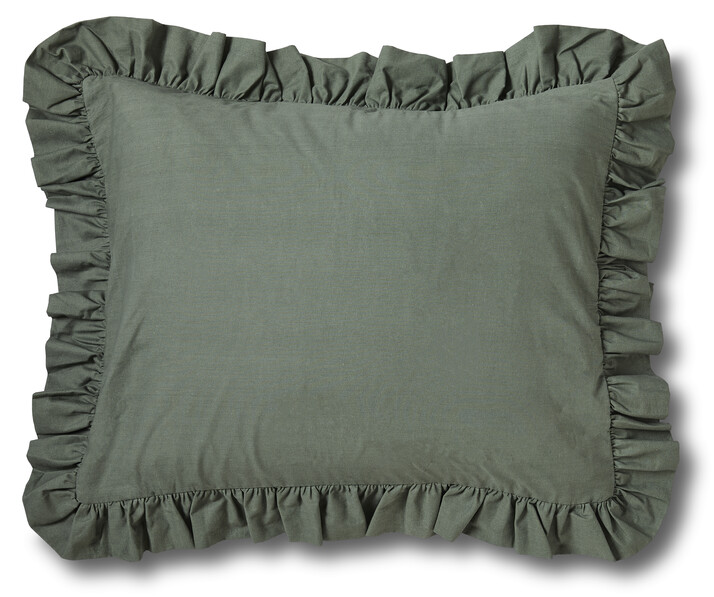 Bridgeport - Örngott i garnfärgad bomull med volang, 50x60 cm - Grön
