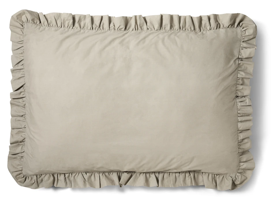 Bridgeport - Örngott till hotellkudde i garnfärgad bomull med volang, 70x100 cm  - Beige