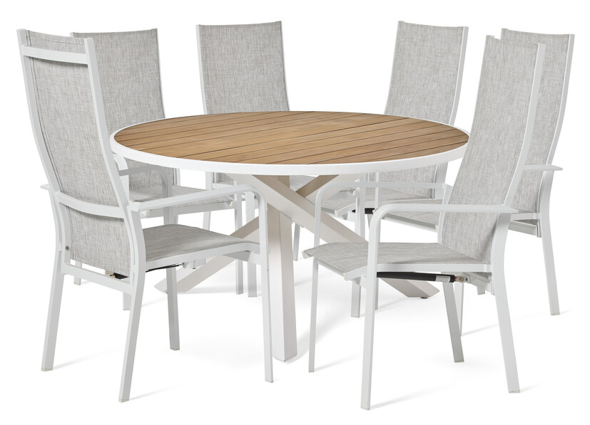 Modena - Utegrupp med bord och 6 reclinerstolar - Vit