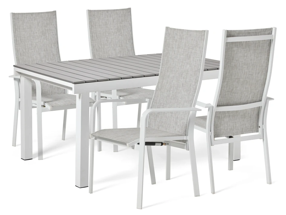 Modena - Utegrupp med bord och 4 reclinerstolar - Vit