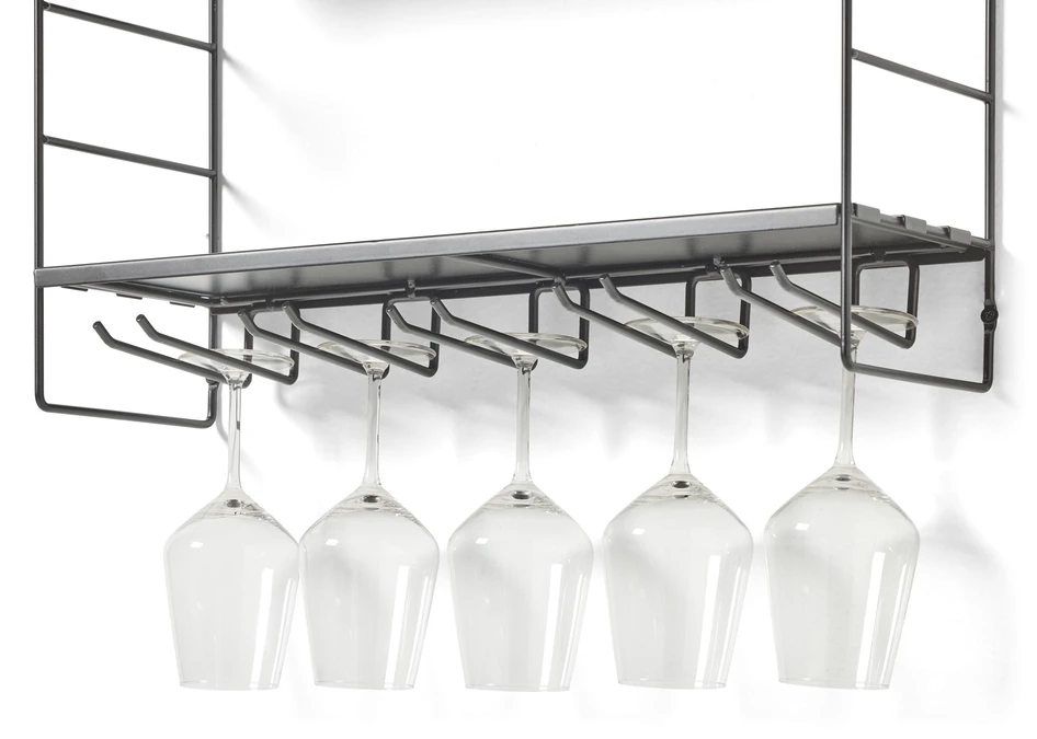Wera - Vägghylla byggbar med 3 hyllplan varav 1 med spjut/hängare, 60x18x69,4 cm - Svart