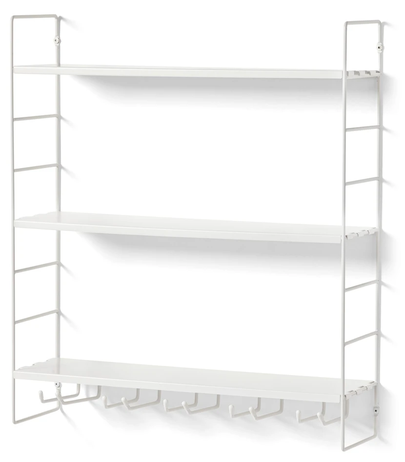 Wera - Vägghylla byggbar med 3 hyllplan varav 1 med spjut/hängare, 60x18x69,4 cm - Vit