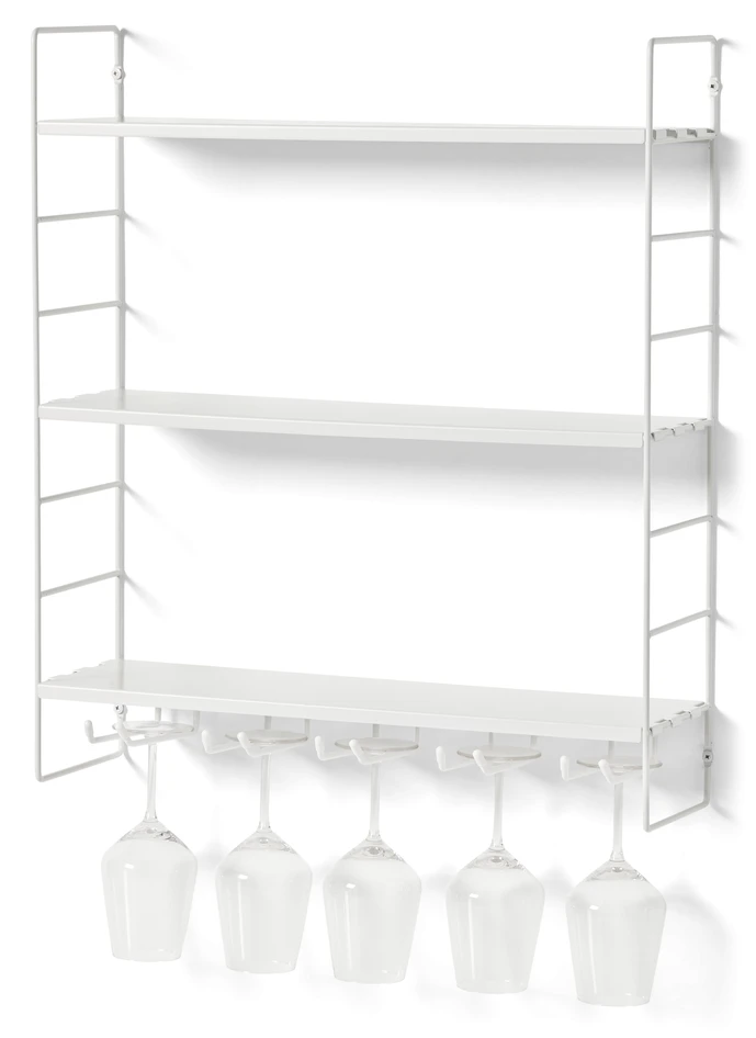 Wera - Vägghylla byggbar med 3 hyllplan varav 1 med spjut/hängare, 60x18x69,4 cm - Vit