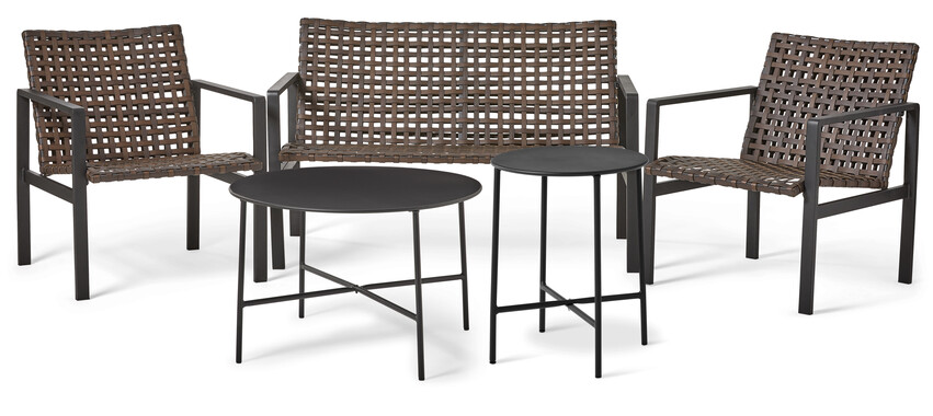 Foxton/Tofta - Utegrupp med soffa, 2 fåtöljer och satsbord - Brun