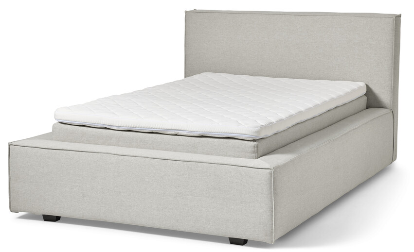 Delux Sign - Sängram inkl. gavel med resårkassett Delux Exclusive och bäddmadrass Sense, enkelsäng, bäddmått 120 cm - Beige