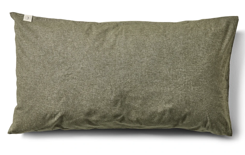 Majken - Örngott till hotellkudde i garnfärgat bomullsflanell, 50x90 cm - Grön