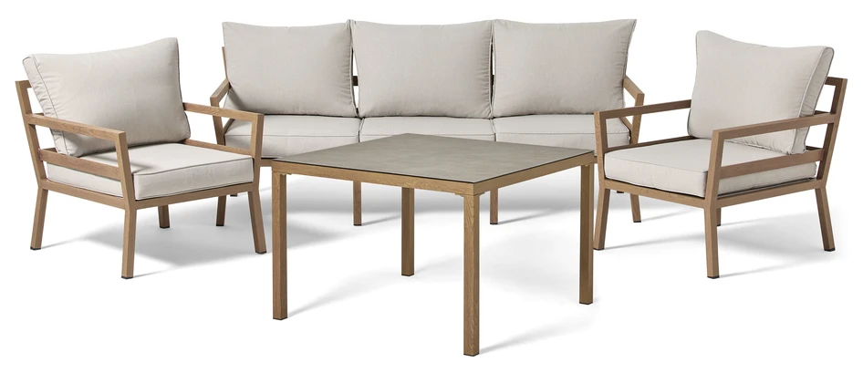 Maxime - Utesoffa och 2 utefåtöljer med bord L 90 cm - Brun