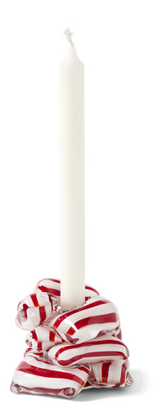 Polkagris - Ljusstake, H 8 B 13 cm - Röd