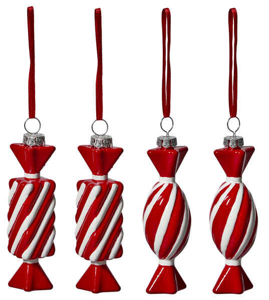 Karamell - Julgransdekoration, 4-pack, L3,5 B3,5 H10,5 cm - Röd