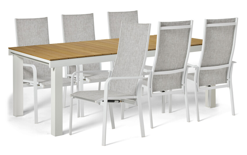 Modena - Utegrupp med bord och 6 reclinerstolar - Vit