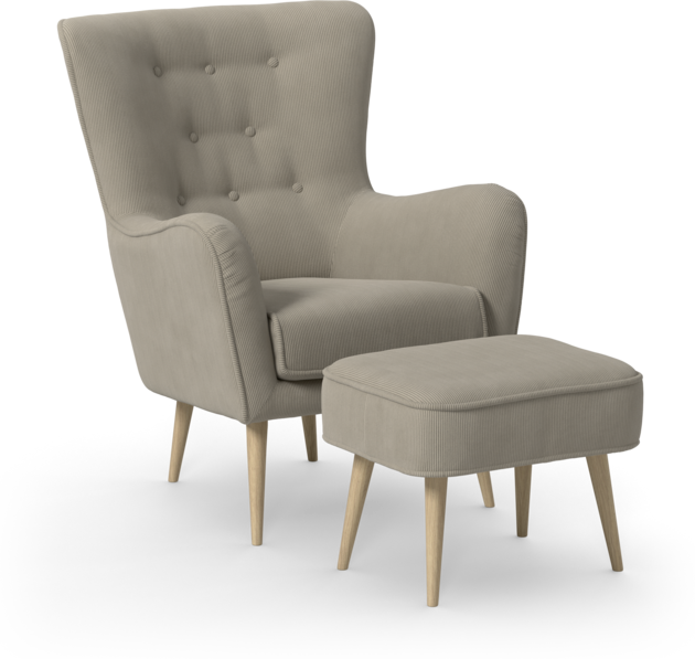 Cordelia - Fåtölj med fotpall - Beige