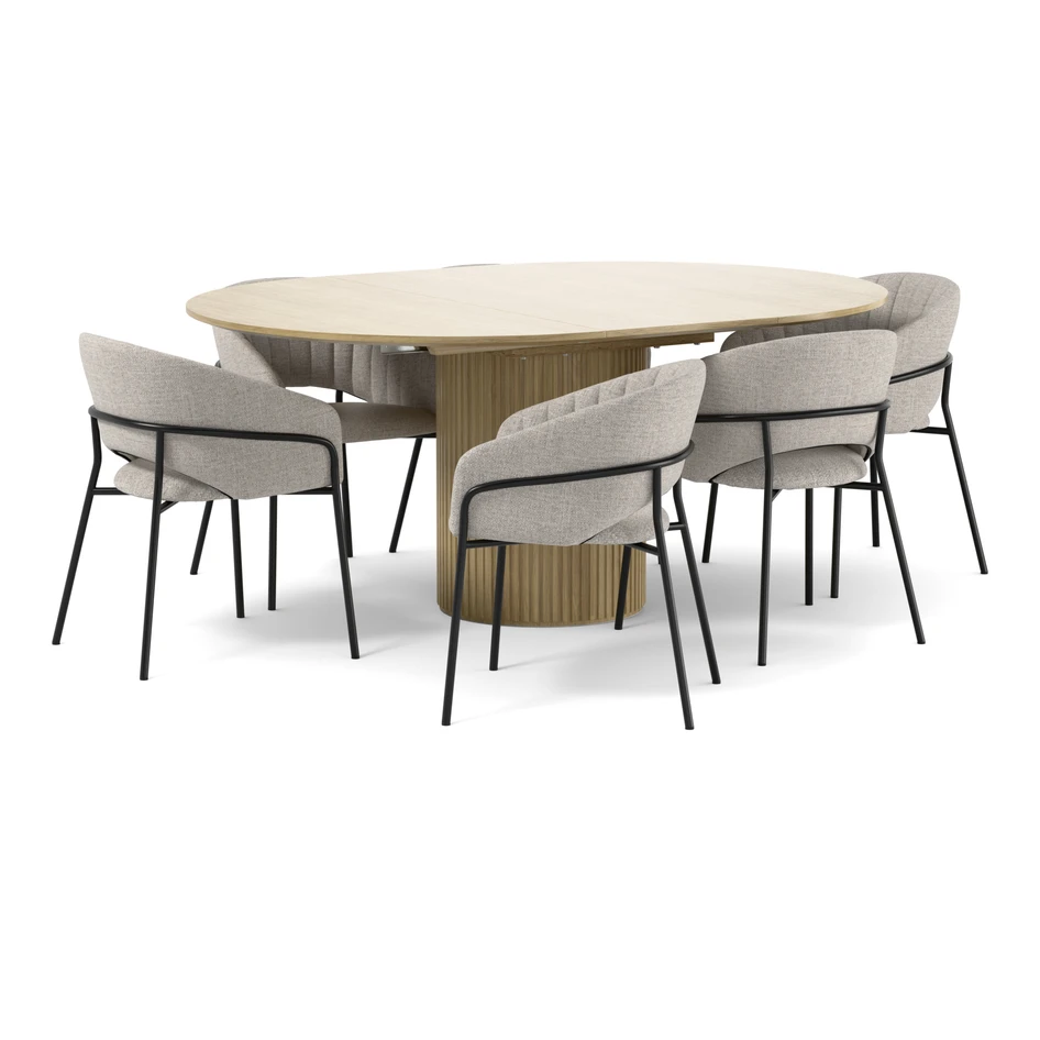 Astrid - Matgrupp med 6 karmstolar Selina - Beige