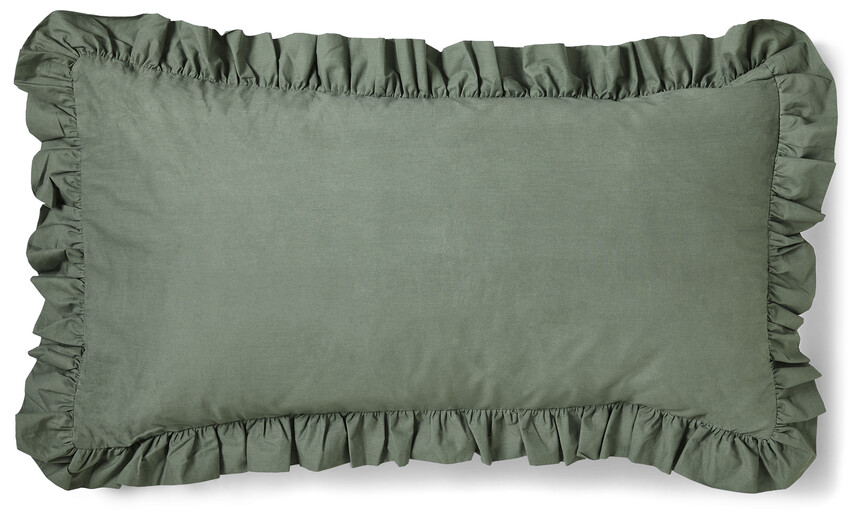 Bridgeport - Örngott till hotellkudde i garnfärgad bomull med volang, 50x90 cm  - Blå